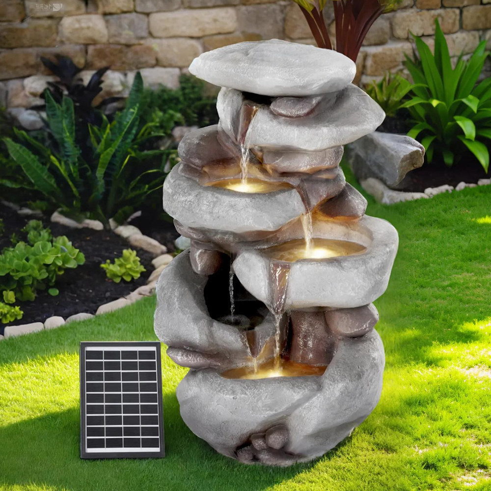 Gardeon Solar Fountain Water Feature Outdoor Indoor 4-Tier Brown-Home & Garden > Fountains > Fountains & Ponds-PEROZ Accessories