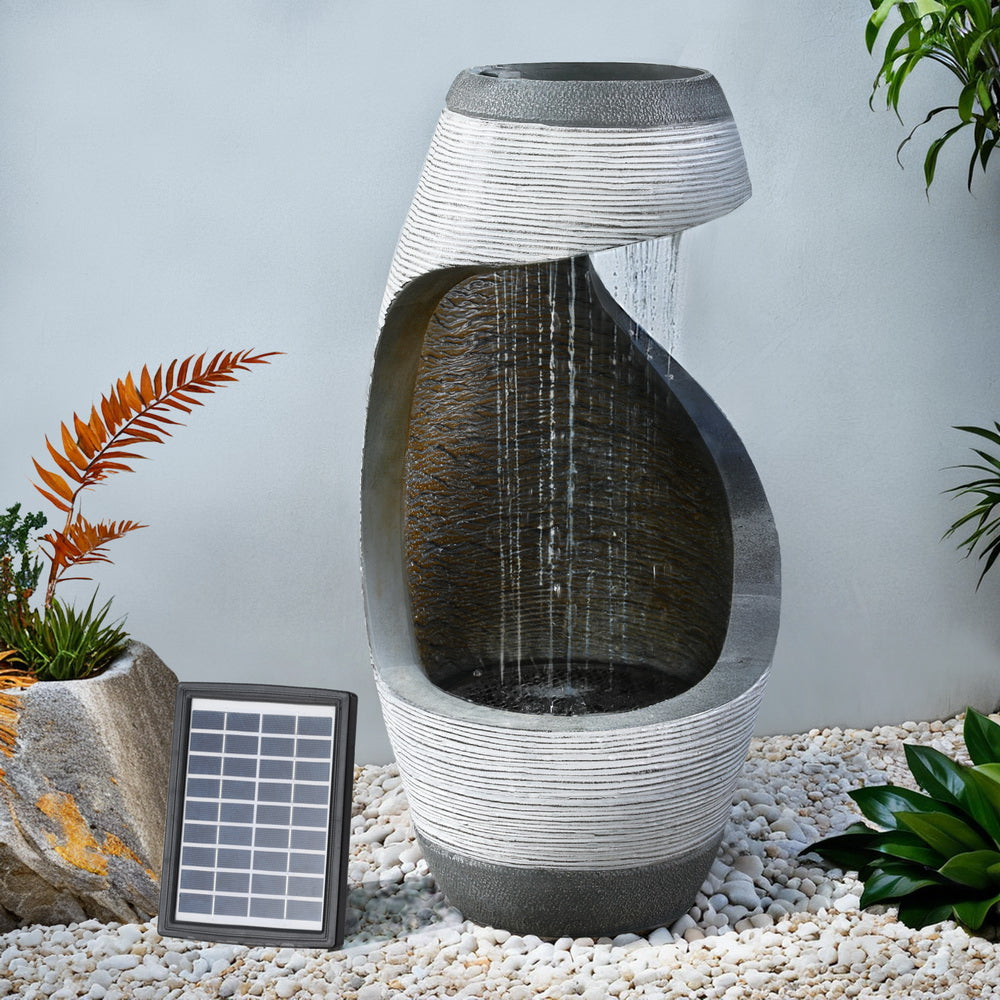 Gardeon Solar Fountain Water Feature Bird Bath Outdoor Garden Cascade 48CM Grey-Home & Garden > Fountains > Fountains & Ponds-PEROZ Accessories