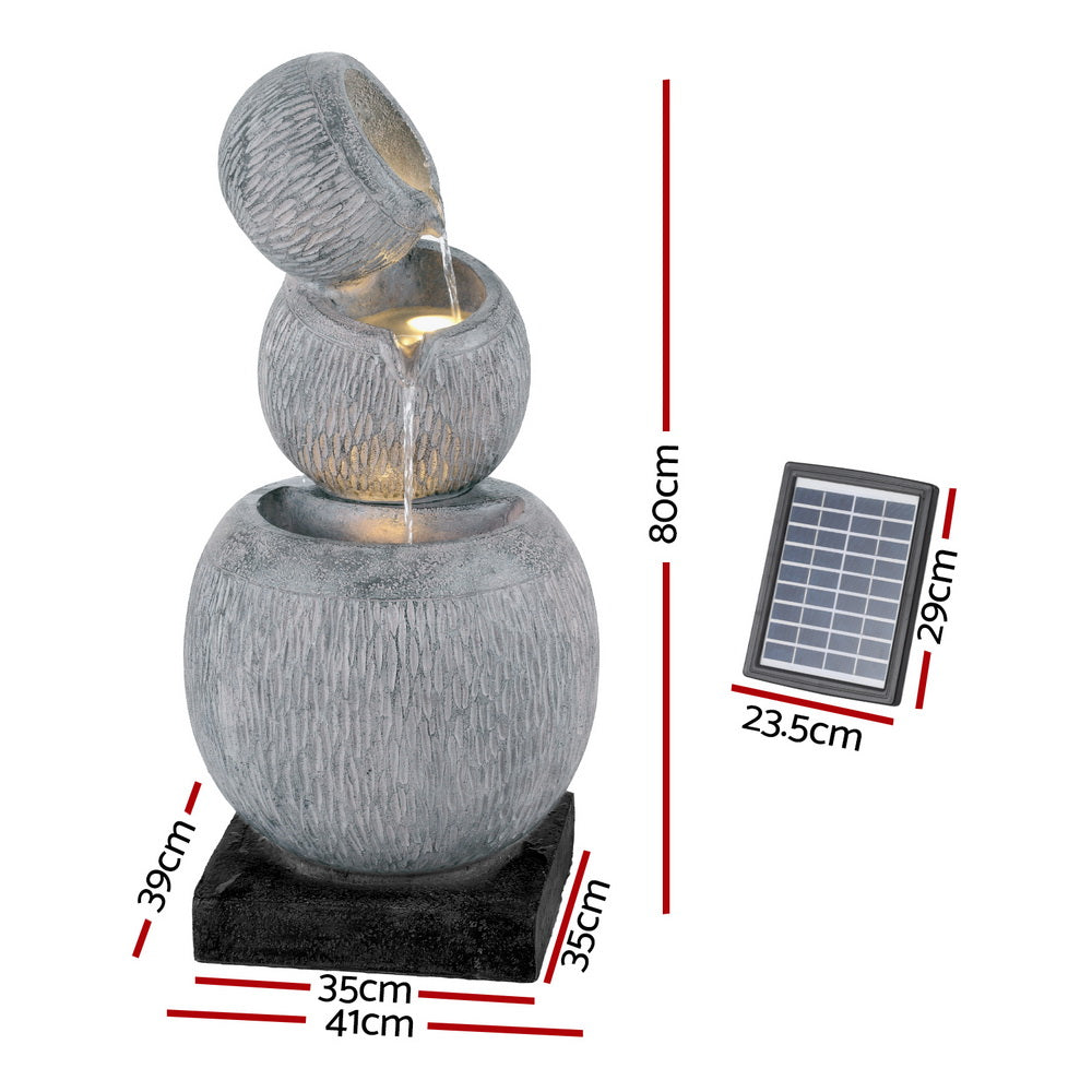 Gardeon Solar Fountain Water Feature Bird Bath Garden LED Light 80CM Grey-Home & Garden > Fountains-PEROZ Accessories