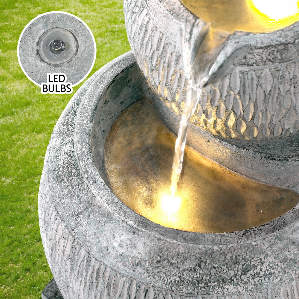 Gardeon Solar Fountain Water Feature Bird Bath Garden LED Light 80CM Grey-Home & Garden > Fountains-PEROZ Accessories