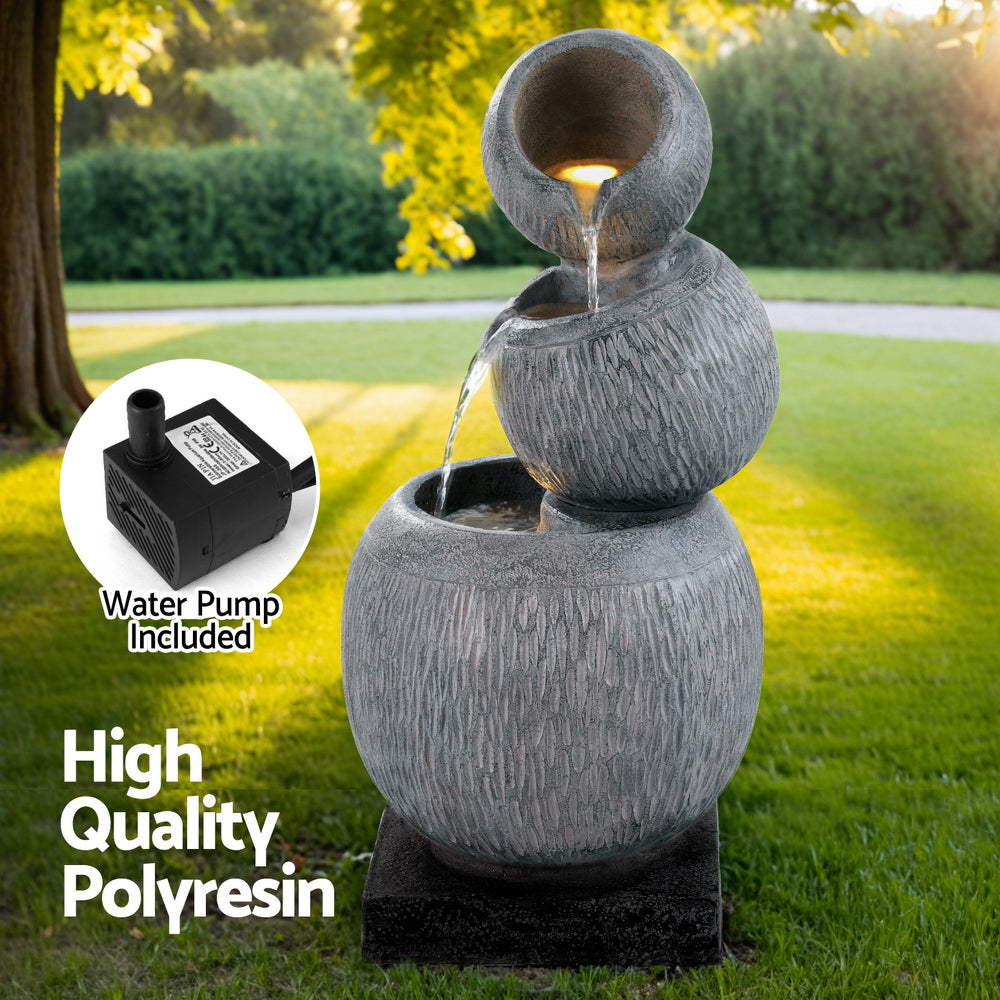 Gardeon Solar Fountain Water Feature Bird Bath Garden LED Light 80CM Grey-Home & Garden > Fountains-PEROZ Accessories