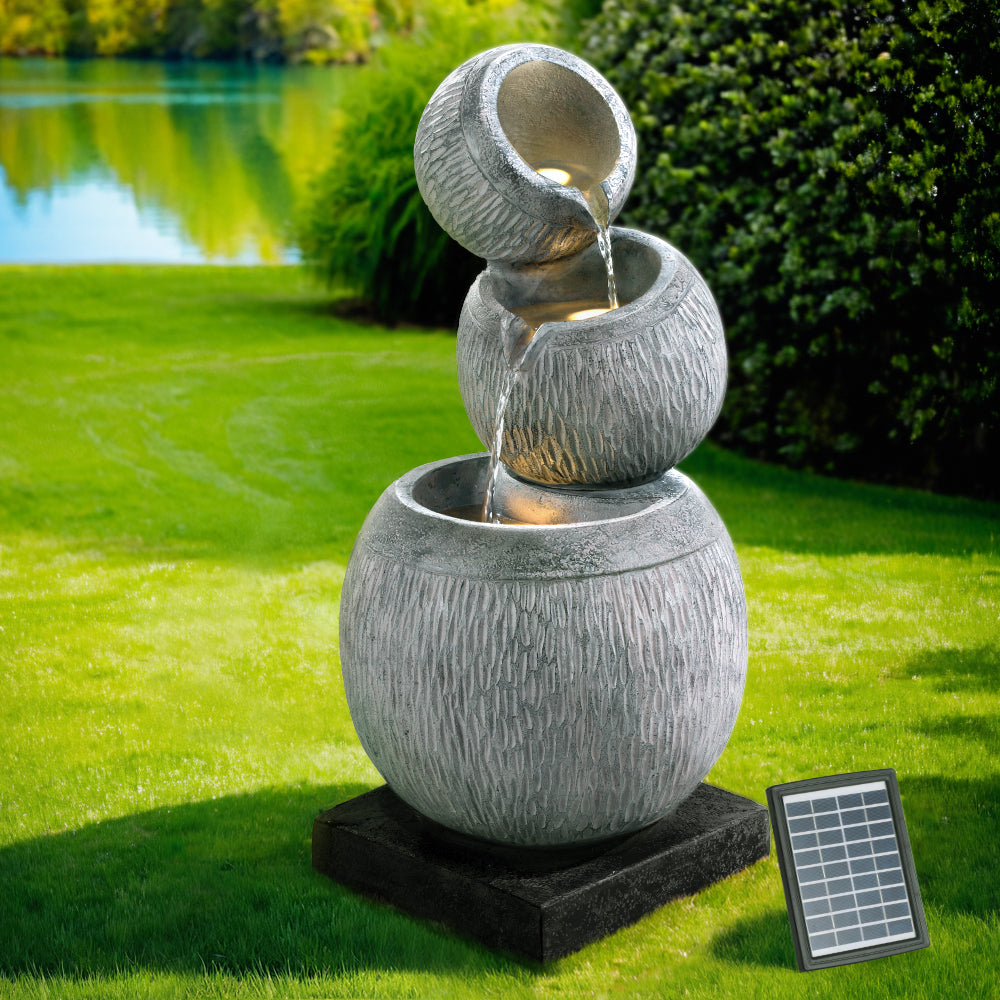Gardeon Solar Fountain Water Feature Bird Bath Garden LED Light 80CM Grey-Home & Garden > Fountains-PEROZ Accessories