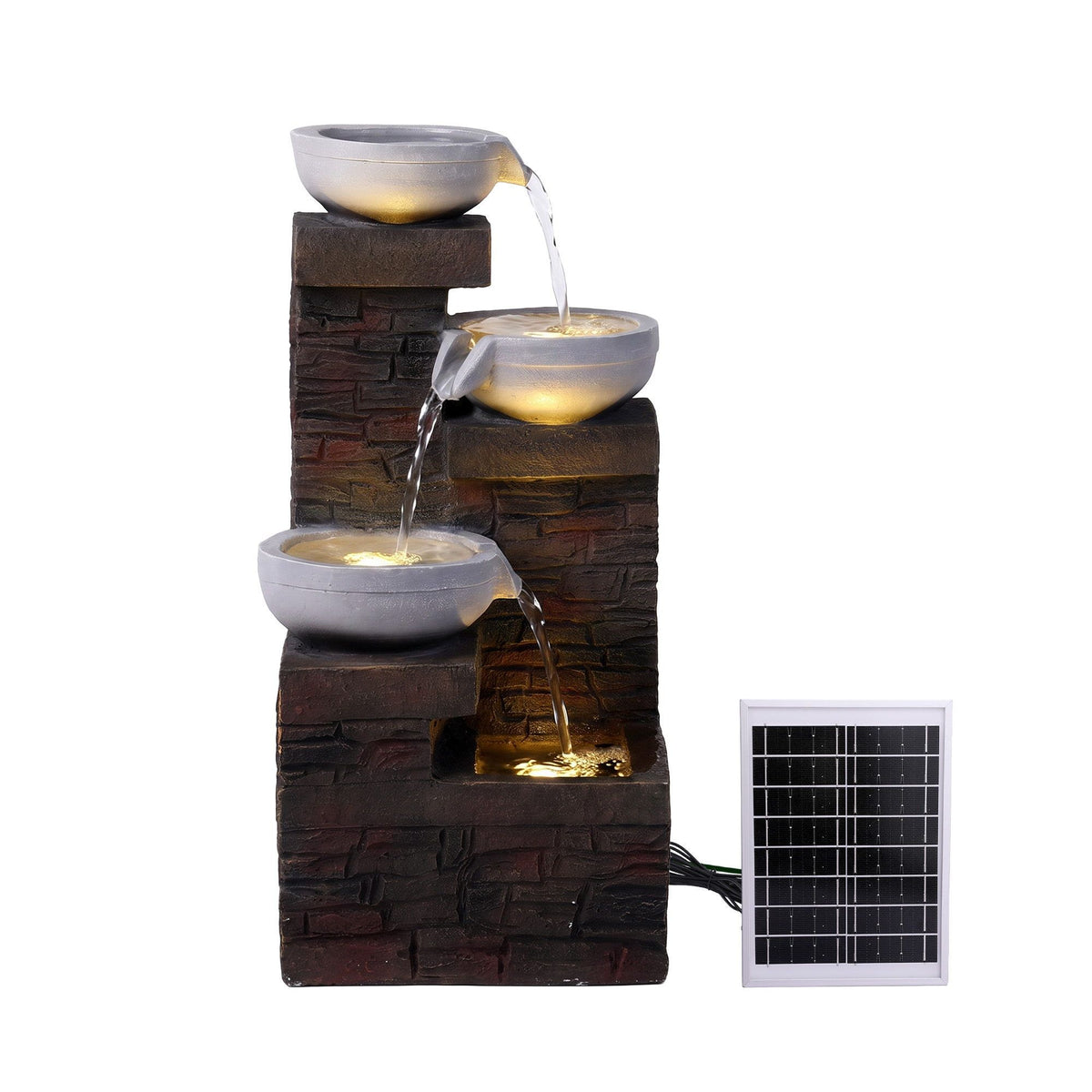 Gardeon Solar Fountain 4 Levels Cascading Bowl Water Feature 75cm Brown-Home & Garden > Fountains > Fountains & Ponds-PEROZ Accessories