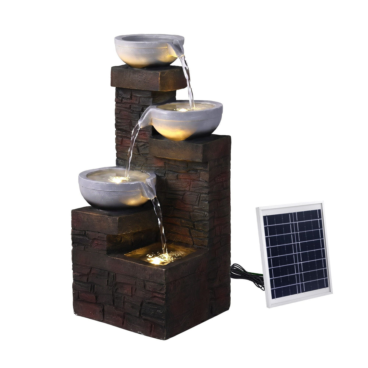 Gardeon Solar Fountain 4 Levels Cascading Bowl Water Feature 75cm Brown-Home & Garden > Fountains > Fountains & Ponds-PEROZ Accessories