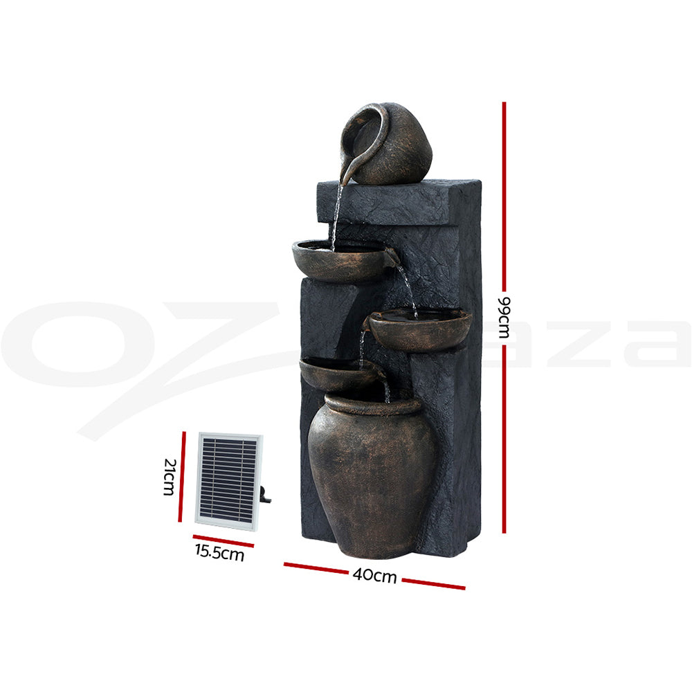 Gardeon Solar Water Feature Cascading Fountain 5 Tiered Bowl Bird Bath 99CM-Water Features-PEROZ Accessories