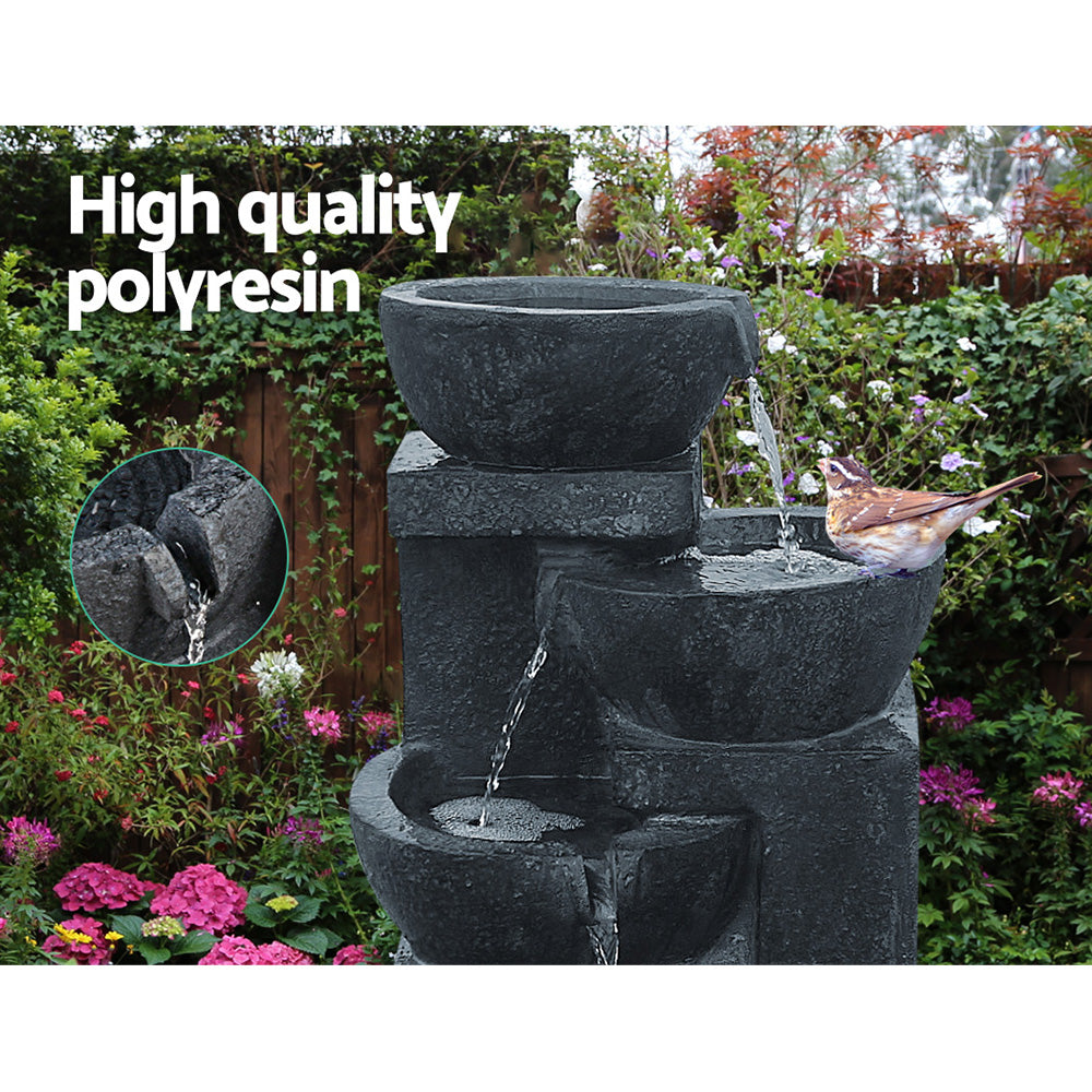 Gardeon Solar Water Feature Cascading Fountain 4-Tier Bowl LED Lights 72CM Blue-Water Features-PEROZ Accessories