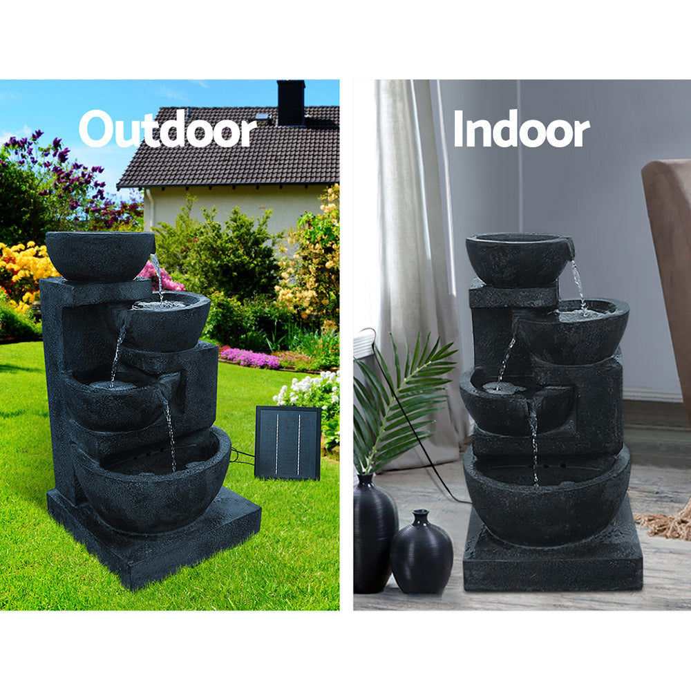 Gardeon Solar Water Feature Cascading Fountain 4-Tier Bowl LED Lights 72CM Blue-Water Features-PEROZ Accessories