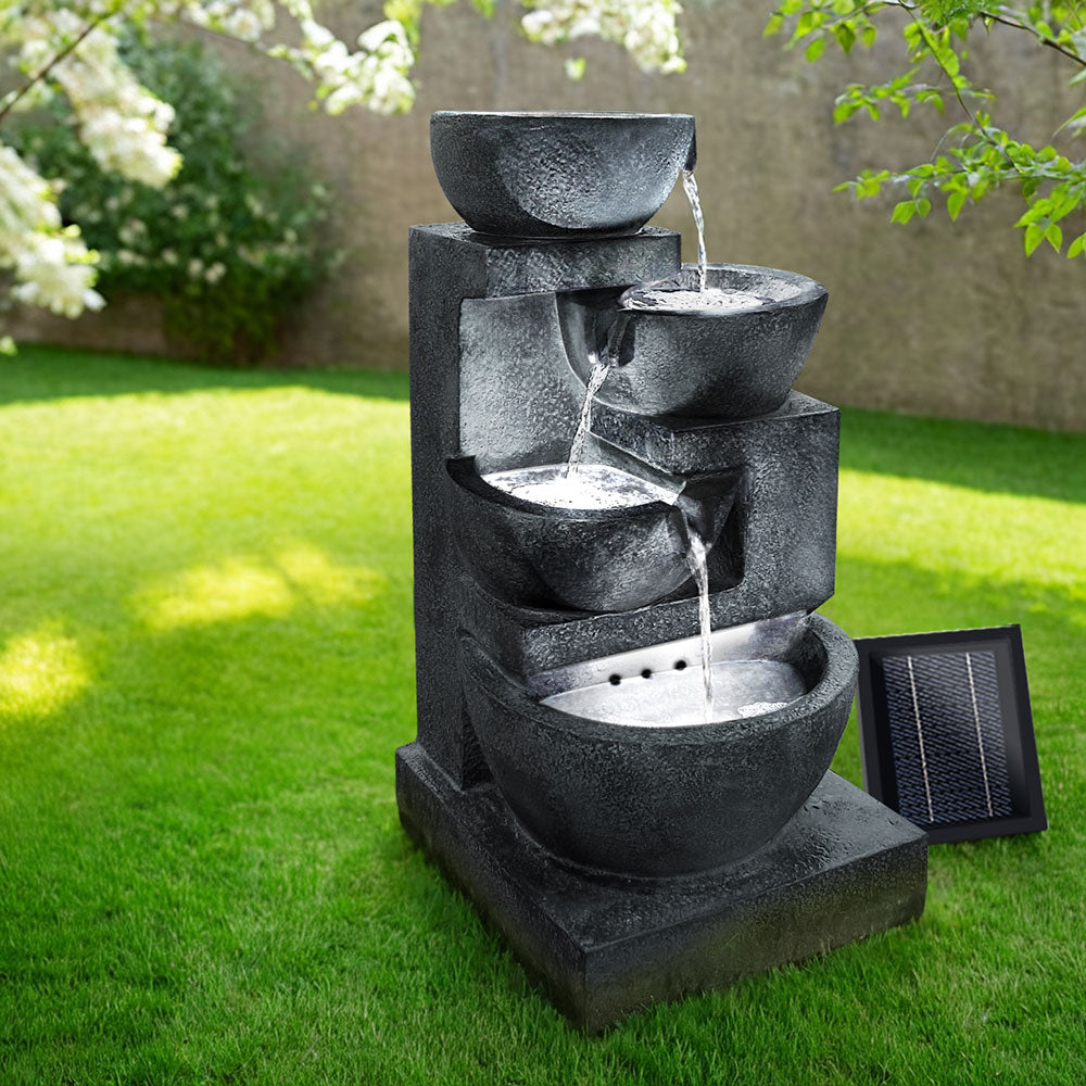 Gardeon Solar Water Feature Cascading Fountain 4-Tier Bowl LED Lights 72CM Blue-Water Features-PEROZ Accessories