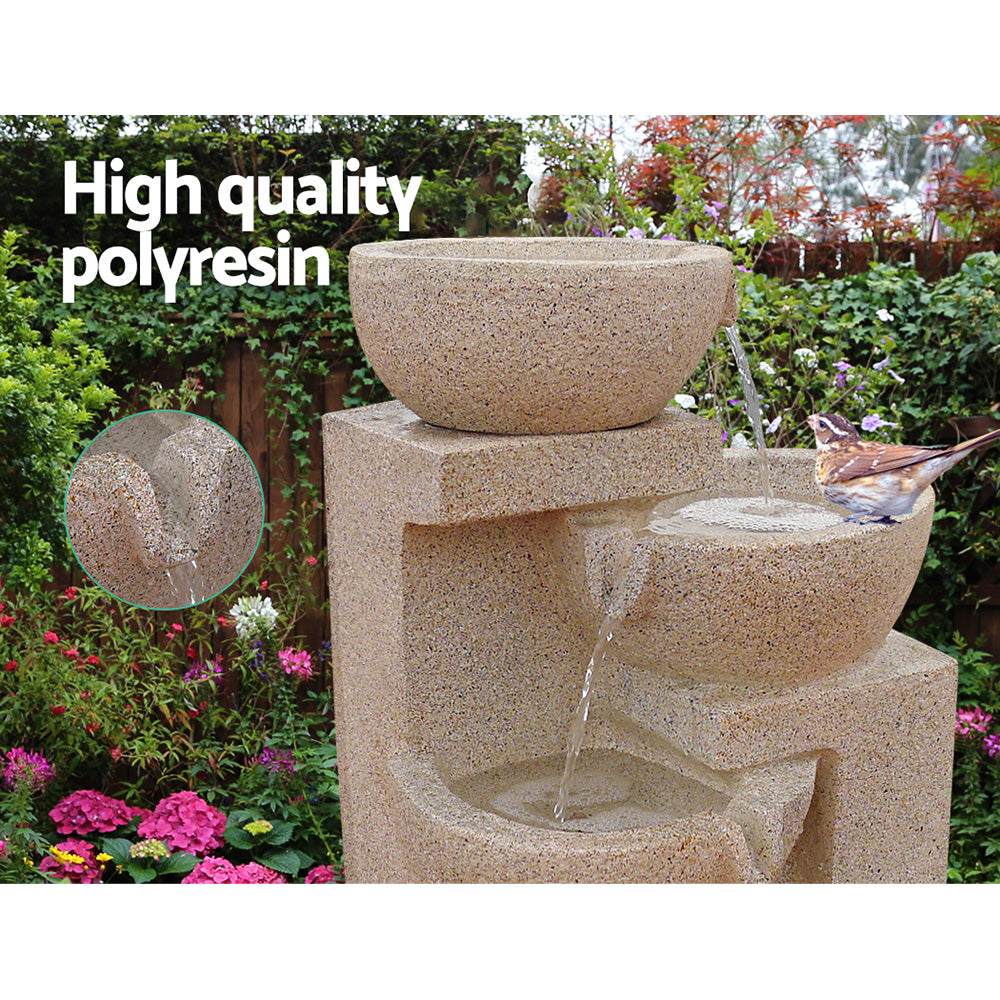 Gardeon Solar Water Feature Cascading Fountain 4-Tier Bowl LED Lights 72CM Sand-Water Features-PEROZ Accessories