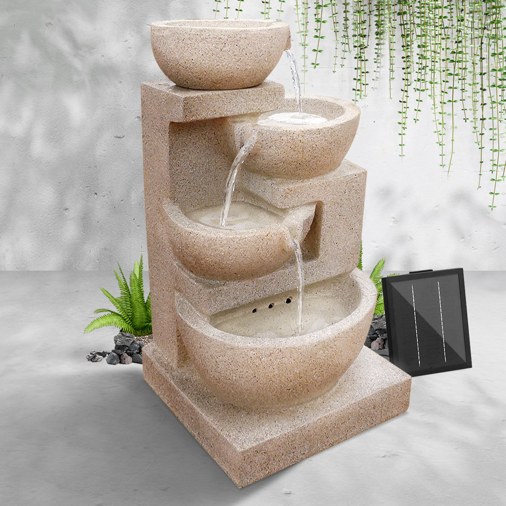 Gardeon Solar Water Feature Cascading Fountain 4-Tier Bowl LED Lights 72CM Sand-Water Features-PEROZ Accessories
