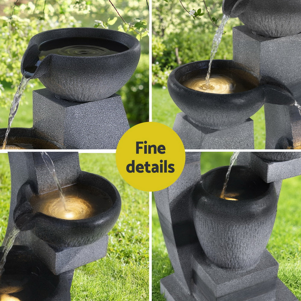 Gardeon Solar Fountain Water Feature Outdoor Fountain Indoor 3-Tier Bowl Cascading Grey-Home & Garden > Fountains > Fountain & Ponds Accessories-PEROZ Accessories