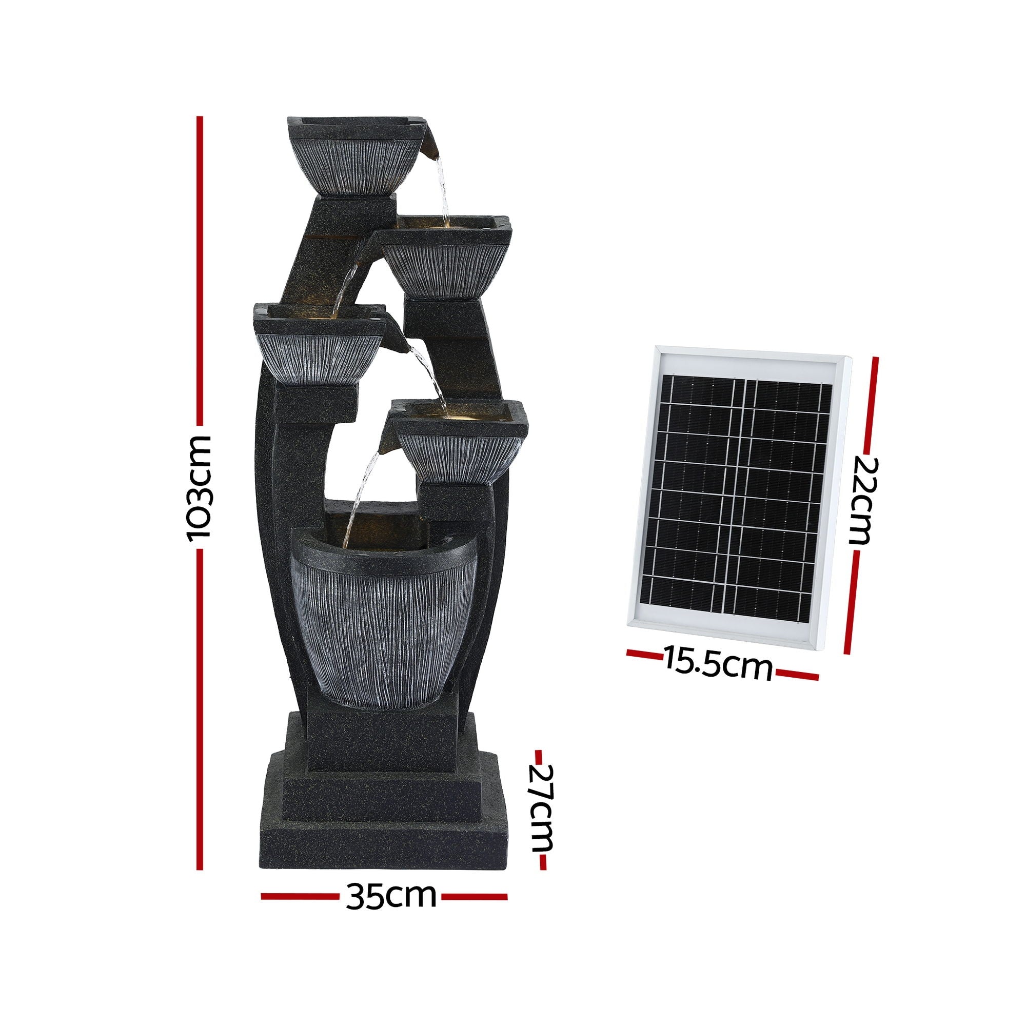 Gardeon Solar Fountain Water Feature Outdoor Fountain Indoor 5-Tier Bowl Cascading Grey-Home & Garden > Fountains > Fountains & Ponds-PEROZ Accessories