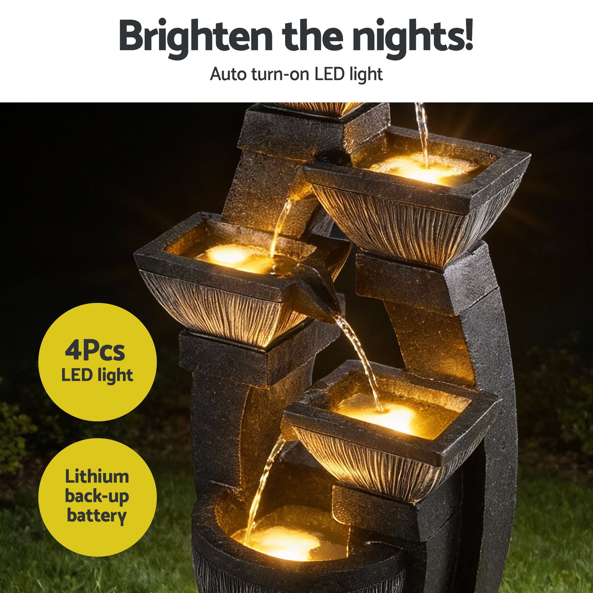Gardeon Solar Fountain Water Feature Outdoor Fountain Indoor 5-Tier Bowl Cascading Grey-Home & Garden > Fountains > Fountains & Ponds-PEROZ Accessories