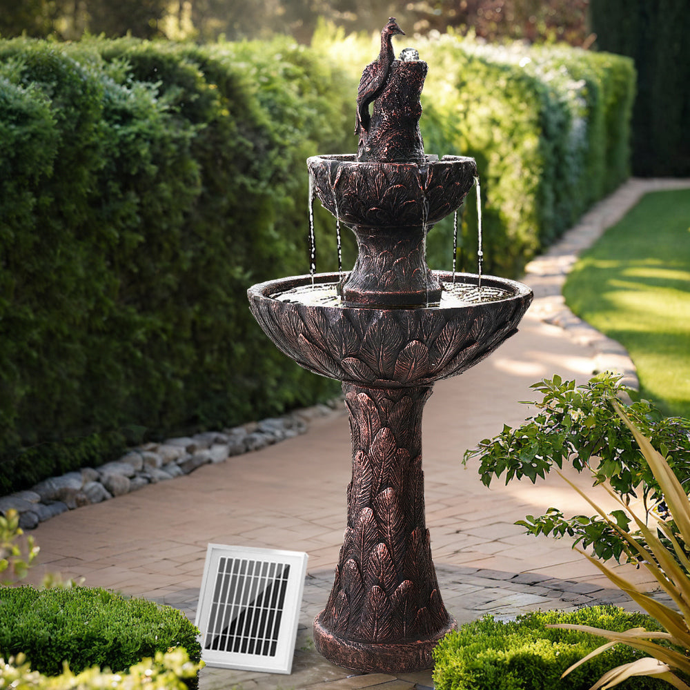 Gardeon Solar Water Feature 3-Tiers Peacock 106cm-Water Features-PEROZ Accessories