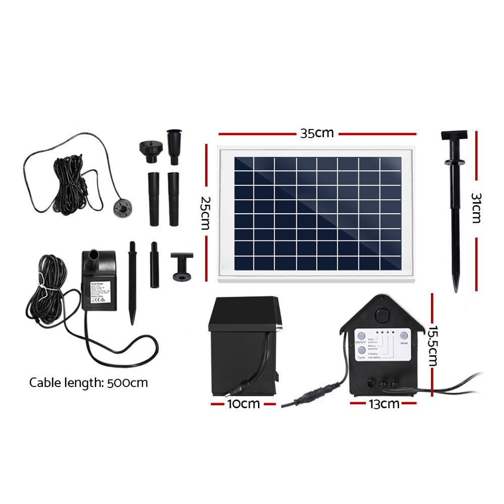 Gardeon Solar Pond Pump with Battery Kit LED Lights 6.6FT-Home & Garden > Garden Tools-PEROZ Accessories