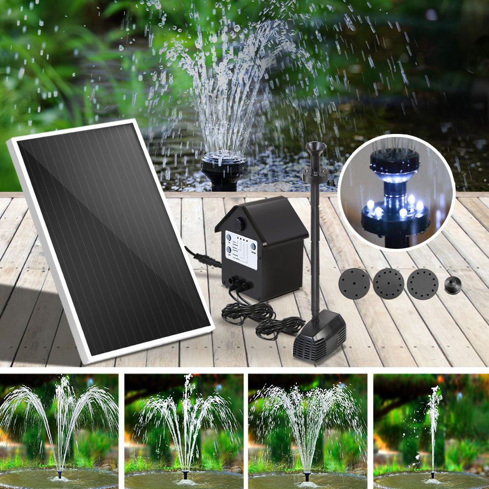 Gardeon Solar Pond Pump Submersible Water Fountain with Battery Kit LED Lights 4FT-Fountains-PEROZ Accessories