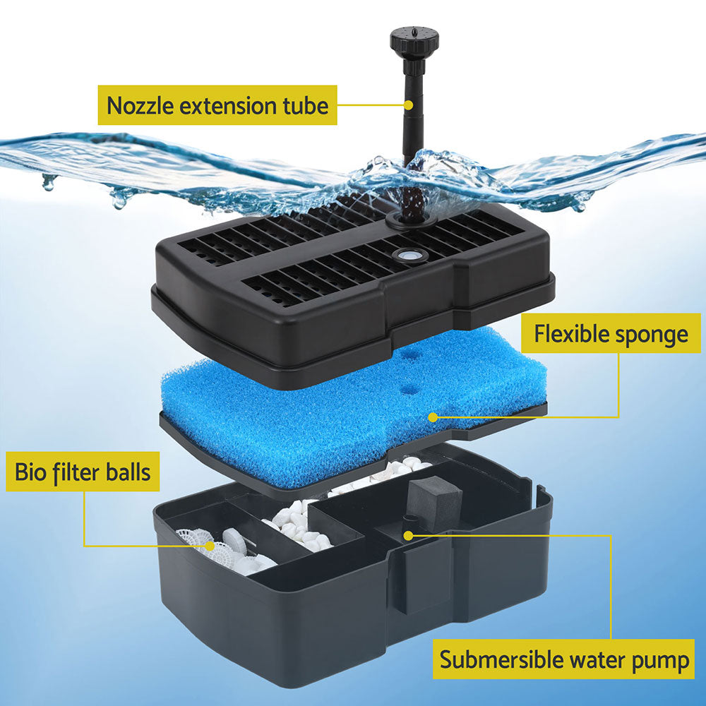 Gardeon Solar Submersible Water Pond Fountain Pump with Filter Box 4.6FT 470L/H-Home & Garden > Fountains > Fountains & Ponds-PEROZ Accessories