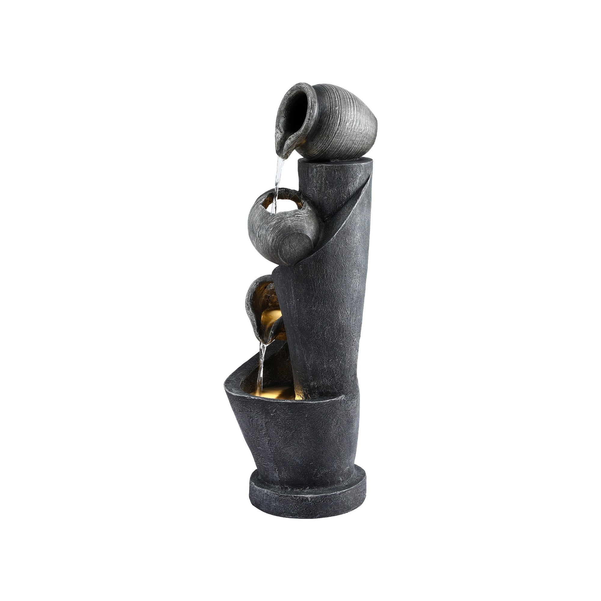 Gardeon Solar Fountain Water Feature Cascading Fountain 3-Tier Pot LED Lights 80CM Grey-Home & Garden > Fountains > Fountains & Ponds-PEROZ Accessories