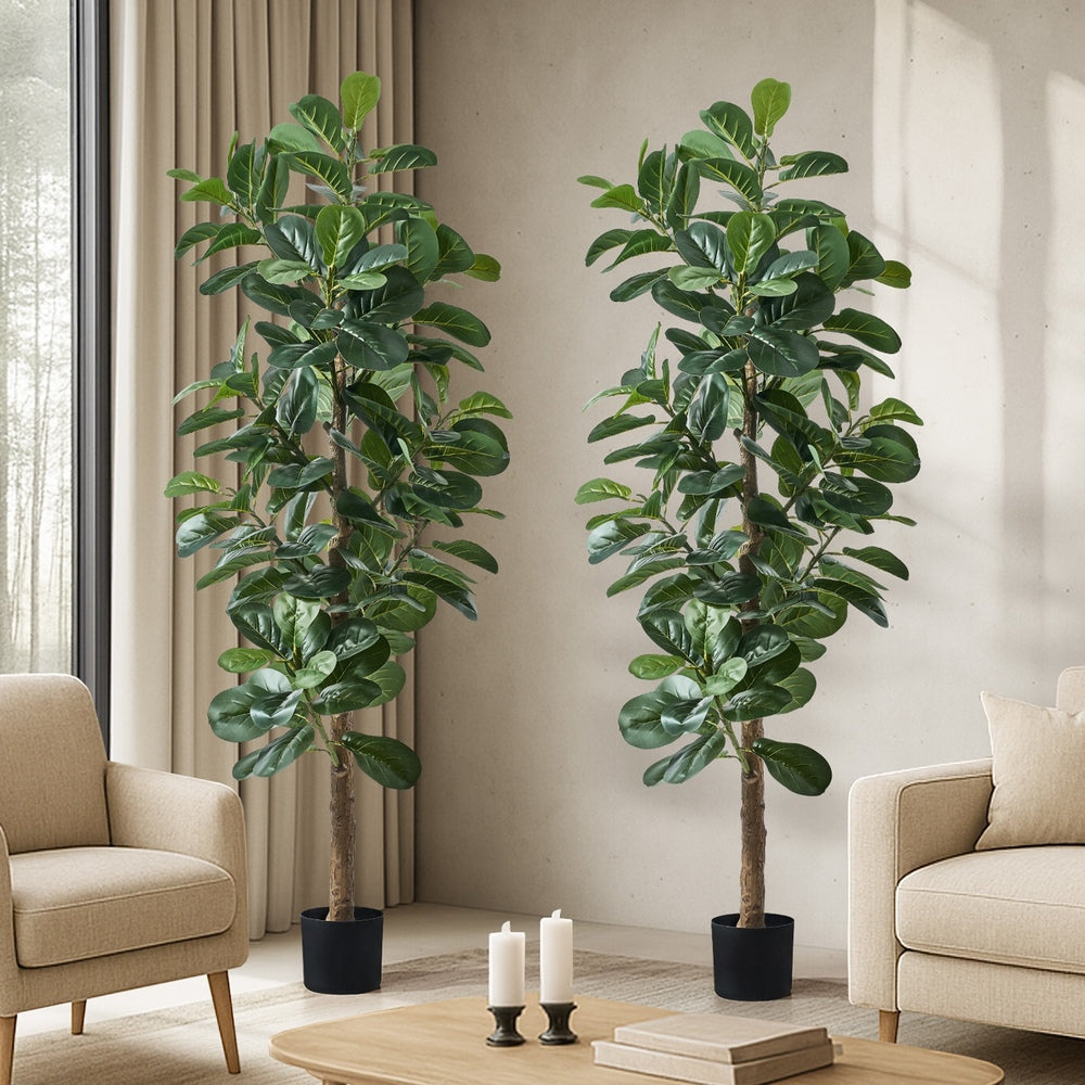 Livsip 2x Artificial Fiddle Leaf Fig Tree Lifelike Faux Plants 180cm-Faux Plant-PEROZ Accessories