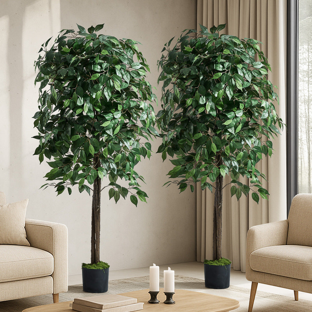 Livsip 2x Artificial Ficus Tree Faux Potted Plants 180cm-Faux Plant-PEROZ Accessories