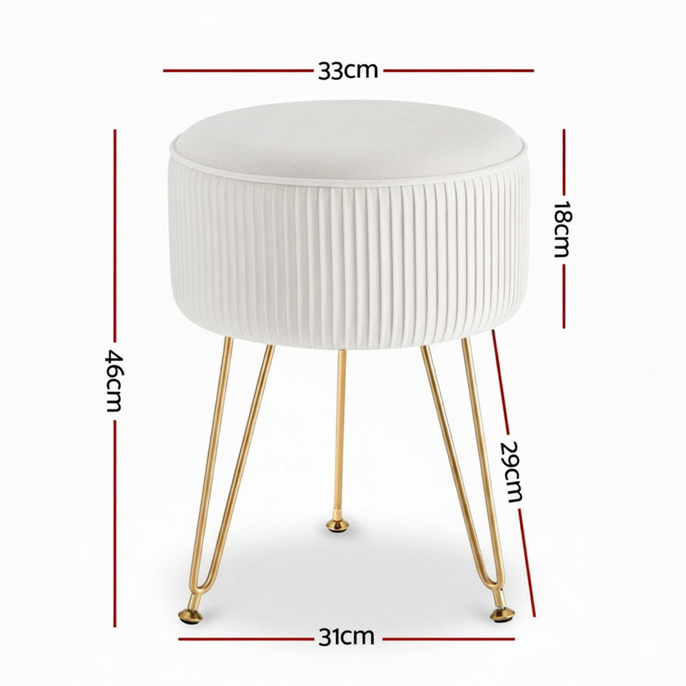 Artiss Ottoman Foot Stool Vanity Velvet Round White-Furniture > Living Room > Ottomans & Footstools-PEROZ Accessories
