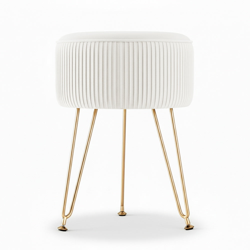 Artiss Ottoman Foot Stool Vanity Velvet Round White-Furniture > Living Room > Ottomans & Footstools-PEROZ Accessories