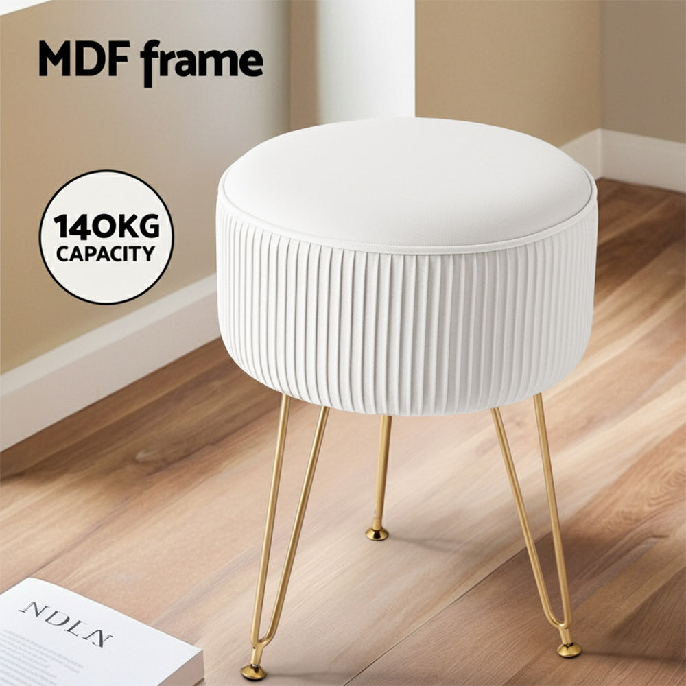 Artiss Ottoman Foot Stool Vanity Velvet Round White-Furniture > Living Room > Ottomans & Footstools-PEROZ Accessories