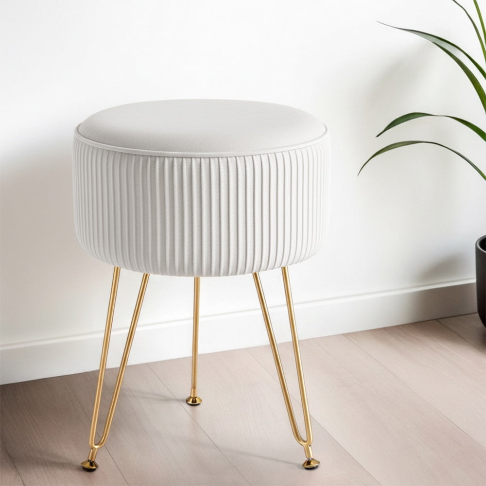 Artiss Ottoman Foot Stool Vanity Velvet Round White-Furniture > Living Room > Ottomans & Footstools-PEROZ Accessories