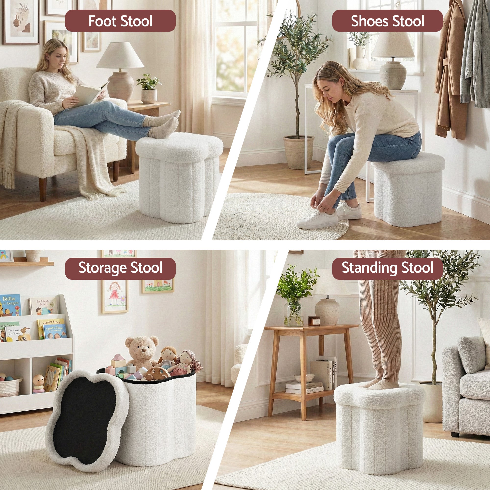 Artiss Storage Ottoman Foot Stool Foldable White-Furniture > Living Room > Ottomans & Footstools-PEROZ Accessories