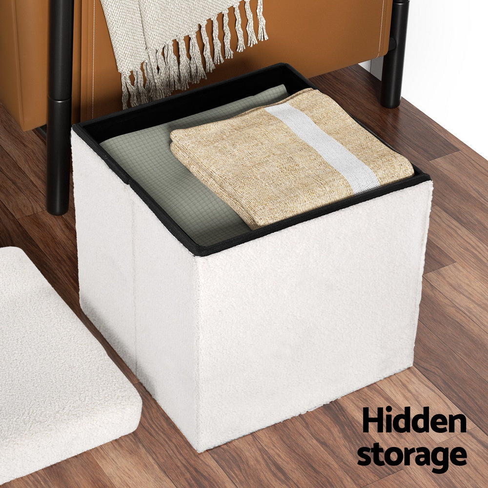 Artiss Ottoman Storage Foot Stool Vanity Square Teddy-Furniture > Living Room-PEROZ Accessories
