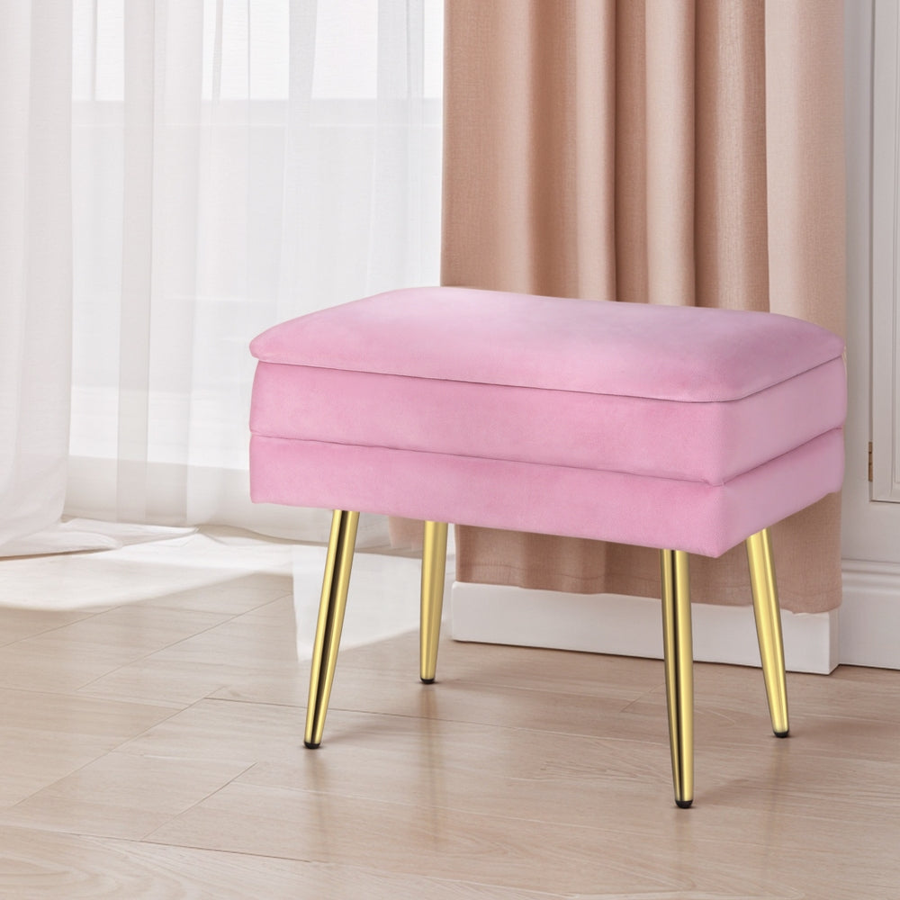 Artiss Ottoman Storage Foot Stool Vanity Velvet Pink-Furniture > Living Room-PEROZ Accessories
