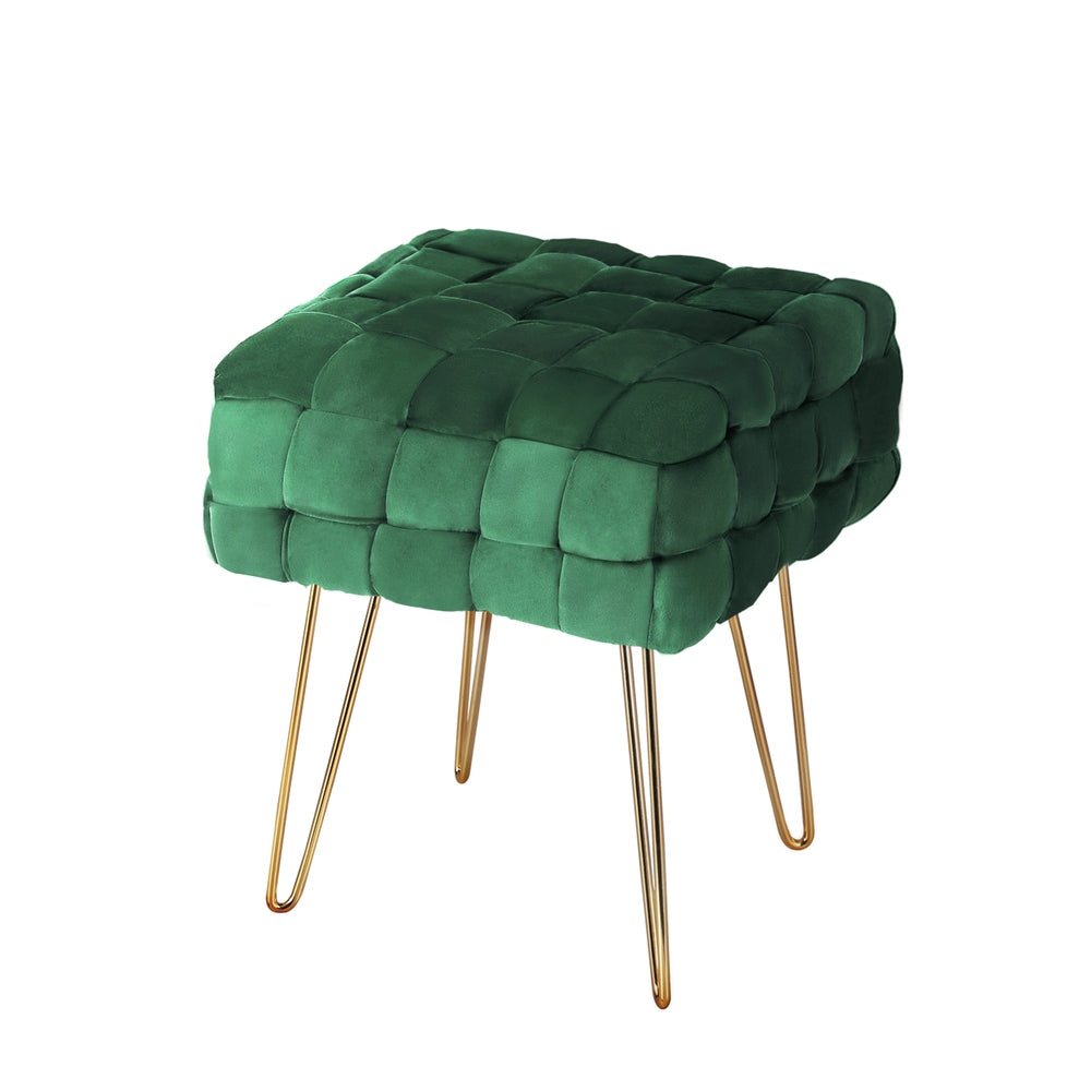 Artiss Ottoman Foot Stool Woven Velvet Green-Furniture > Living Room-PEROZ Accessories
