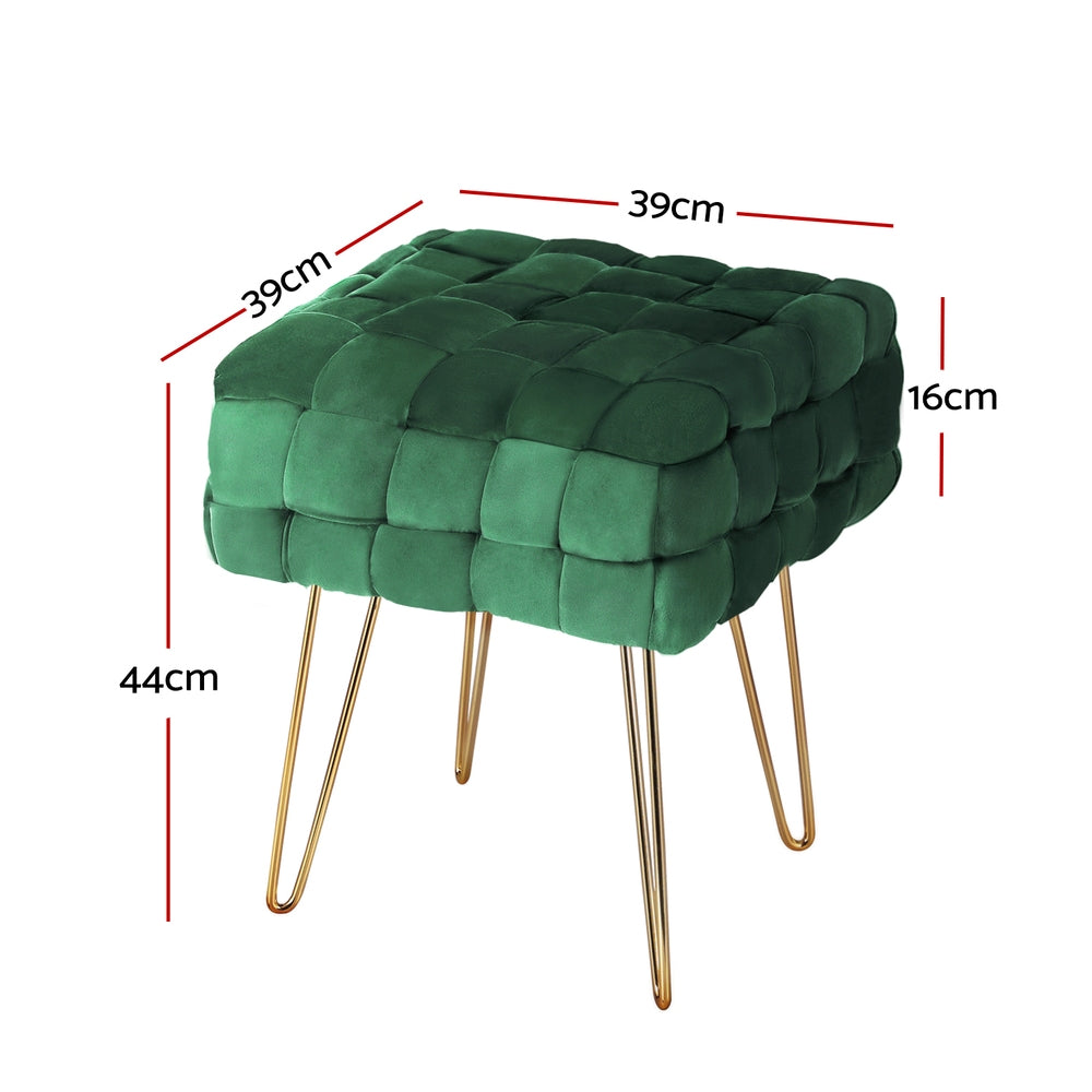 Artiss Ottoman Foot Stool Woven Velvet Green-Furniture > Living Room-PEROZ Accessories