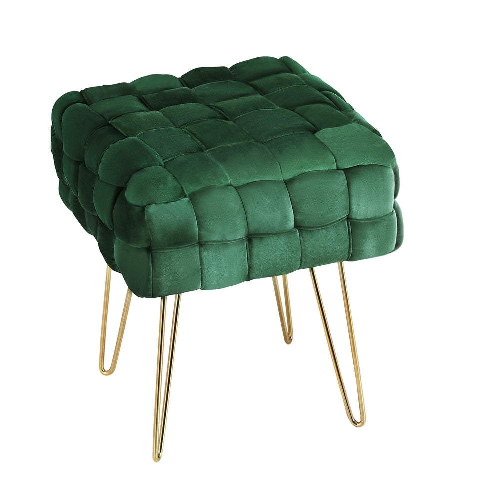 Artiss Ottoman Foot Stool Woven Velvet Green-Furniture > Living Room-PEROZ Accessories