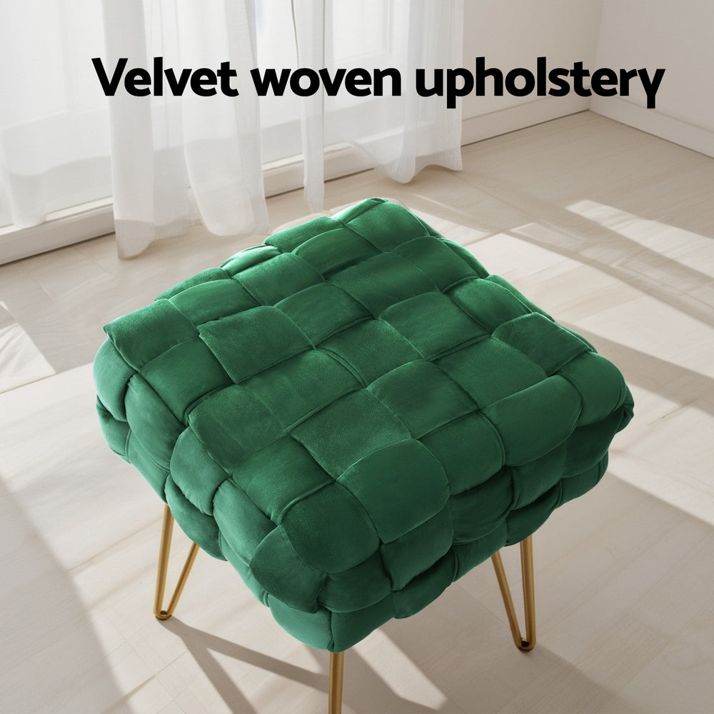 Artiss Ottoman Foot Stool Woven Velvet Green-Furniture > Living Room-PEROZ Accessories
