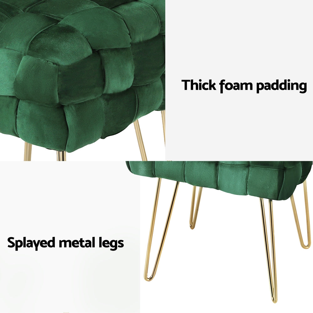 Artiss Ottoman Foot Stool Woven Velvet Green-Furniture > Living Room-PEROZ Accessories