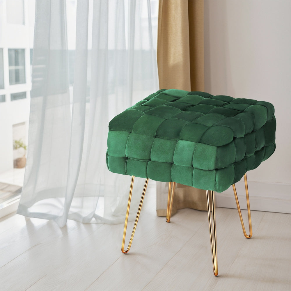 Artiss Ottoman Foot Stool Woven Velvet Green-Furniture > Living Room-PEROZ Accessories