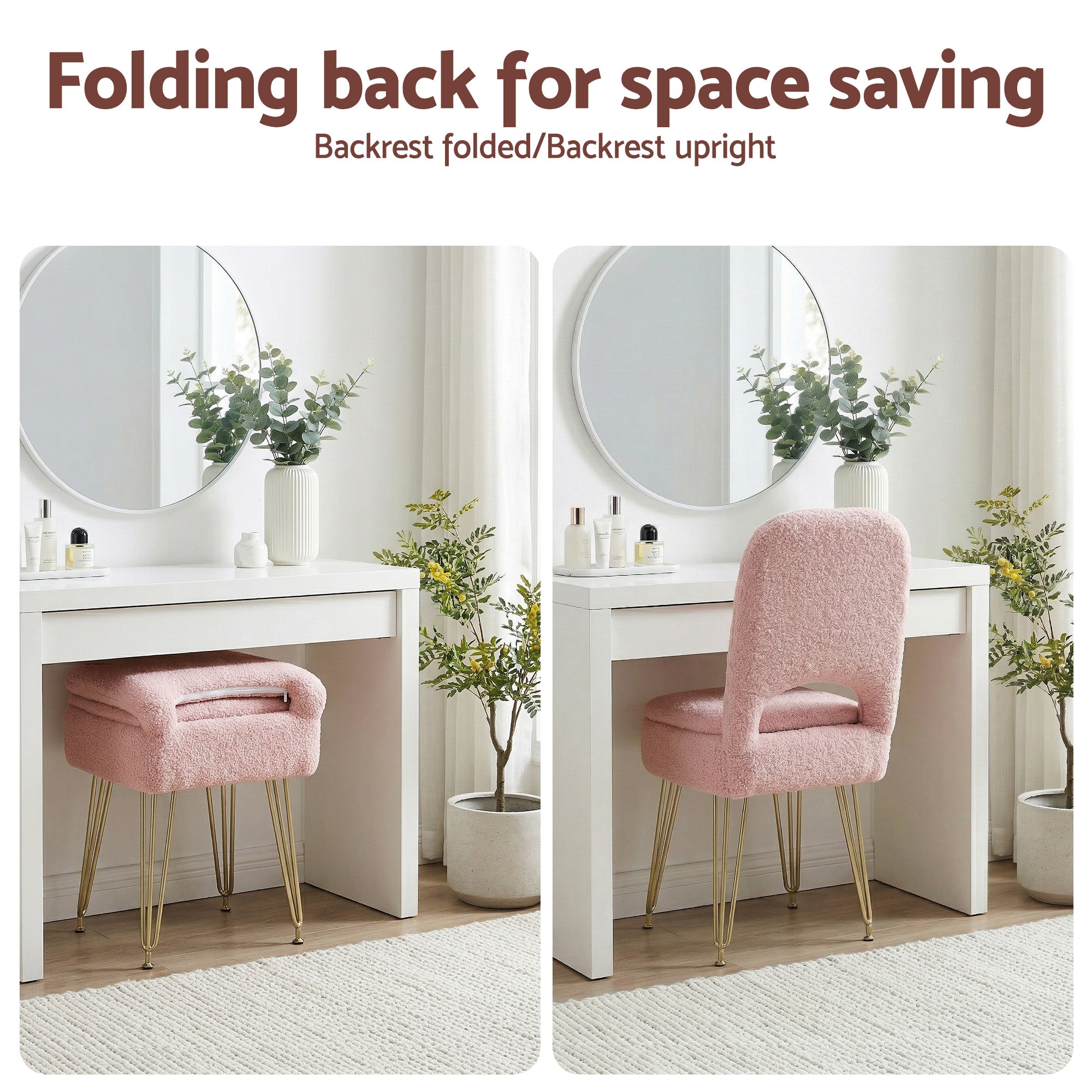 Artiss Storage Ottoman Vanity Stool Foot Stool Folding Back Pink-Furniture > Living Room > Ottomans & Footstools-PEROZ Accessories