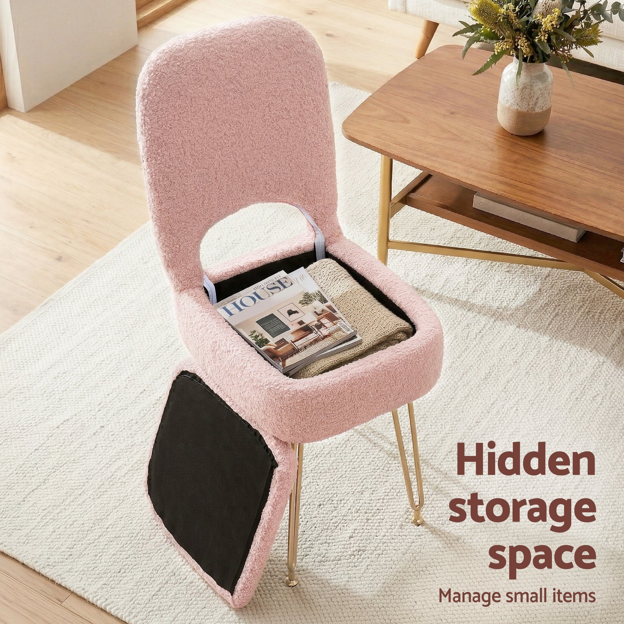 Artiss Storage Ottoman Vanity Stool Foot Stool Folding Back Pink-Furniture > Living Room > Ottomans & Footstools-PEROZ Accessories