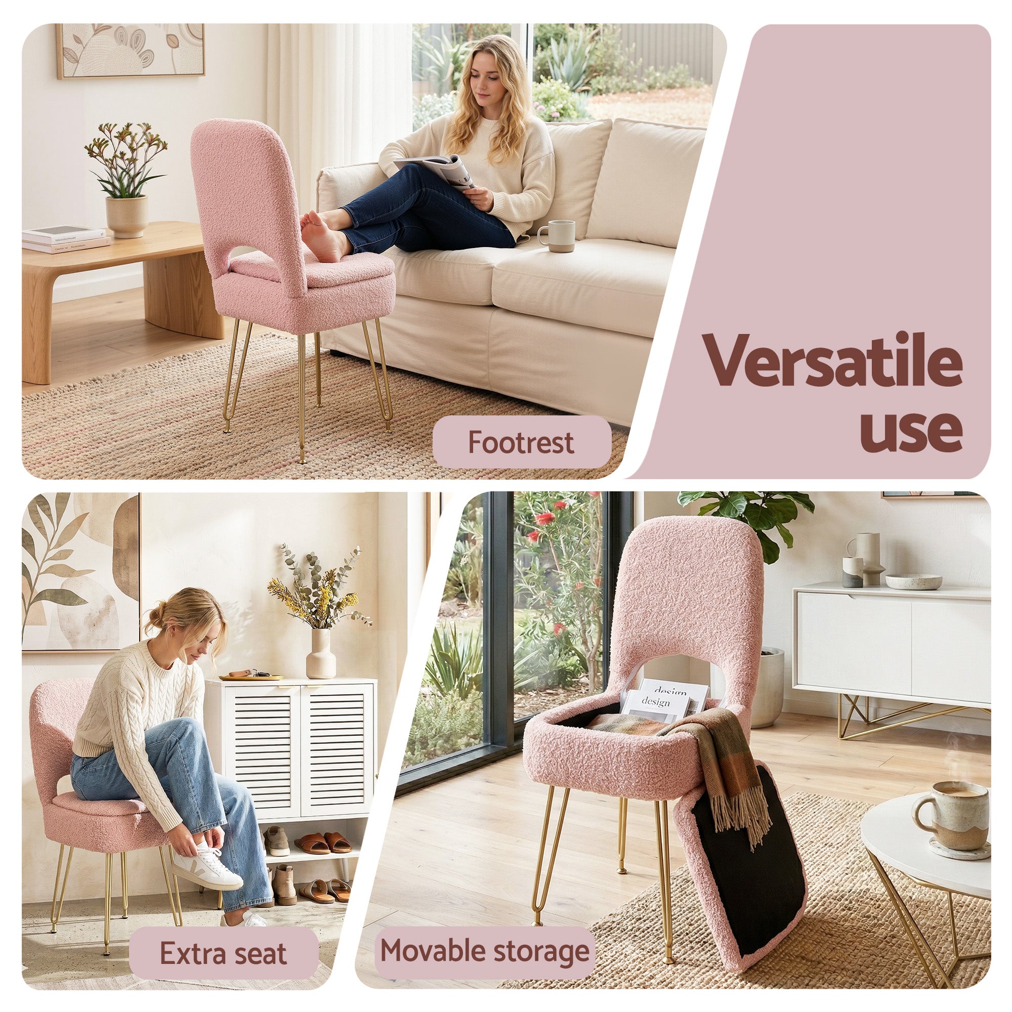 Artiss Storage Ottoman Vanity Stool Foot Stool Folding Back Pink-Furniture > Living Room > Ottomans & Footstools-PEROZ Accessories