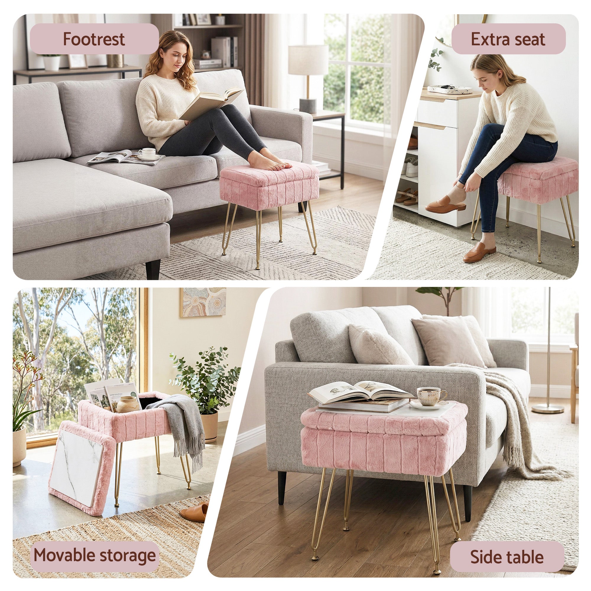 Artiss Storage Ottoman Vanity Foot Stool Pink-Furniture > Living Room > Ottomans & Footstools-PEROZ Accessories