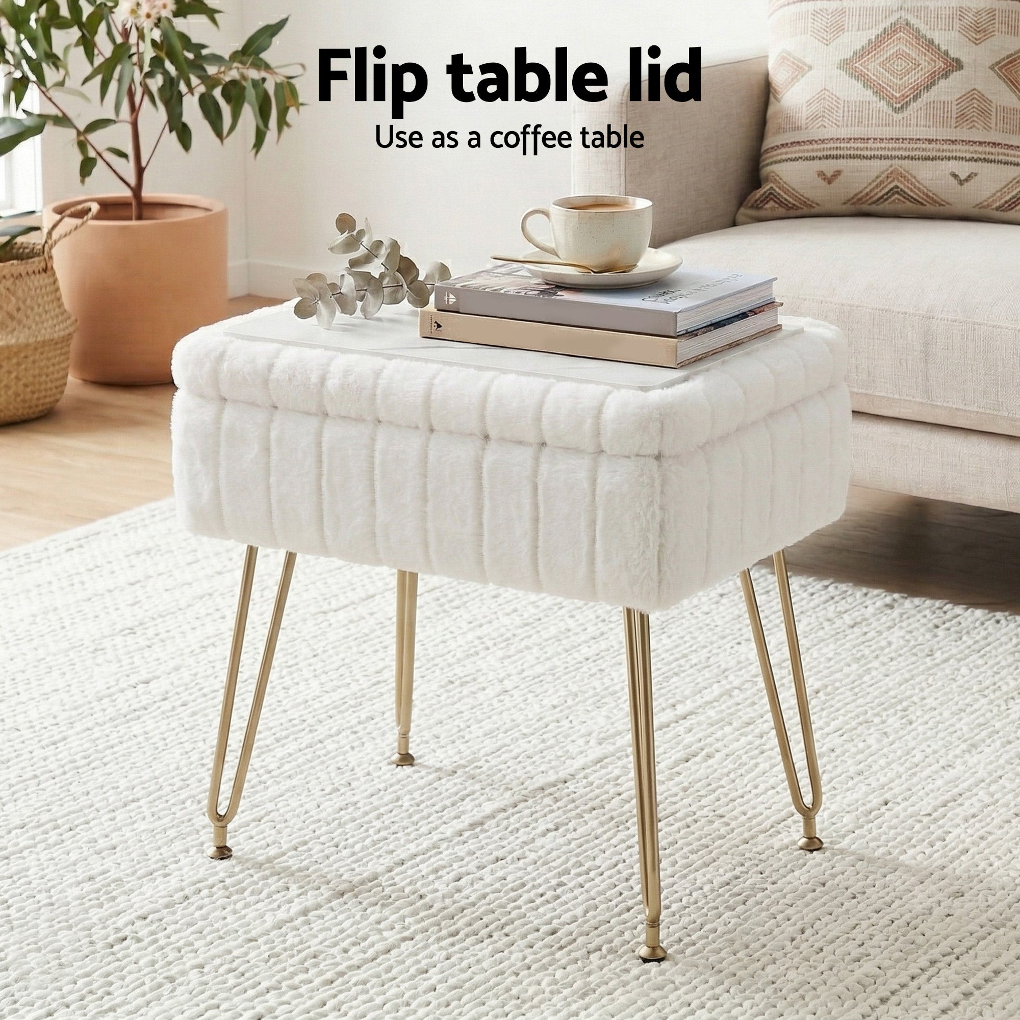 Artiss Storage Ottoman Vanity Foot Stool White-Furniture > Living Room > Ottomans & Footstools-PEROZ Accessories