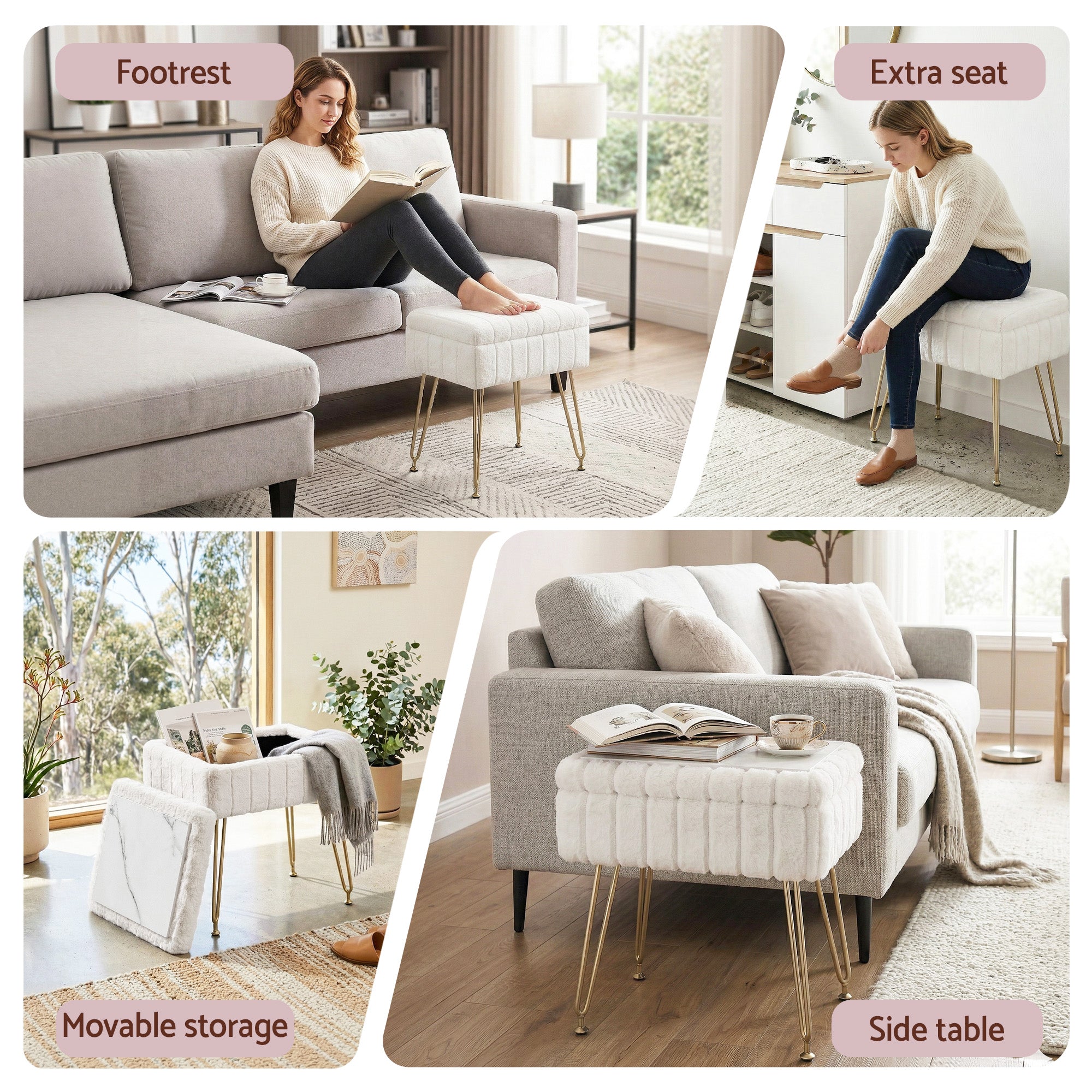 Artiss Storage Ottoman Vanity Foot Stool White-Furniture > Living Room > Ottomans & Footstools-PEROZ Accessories