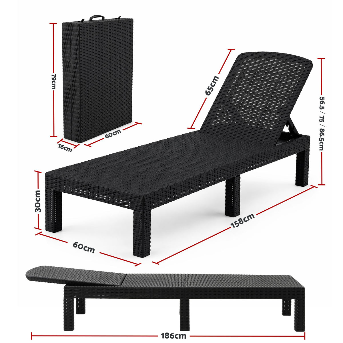 Gardeon 2X Foldable Sun Lounges Outdoor Recliner Patio Beach Chair Rattan Black-Furniture > Outdoor > Outdoor Chairs-PEROZ Accessories