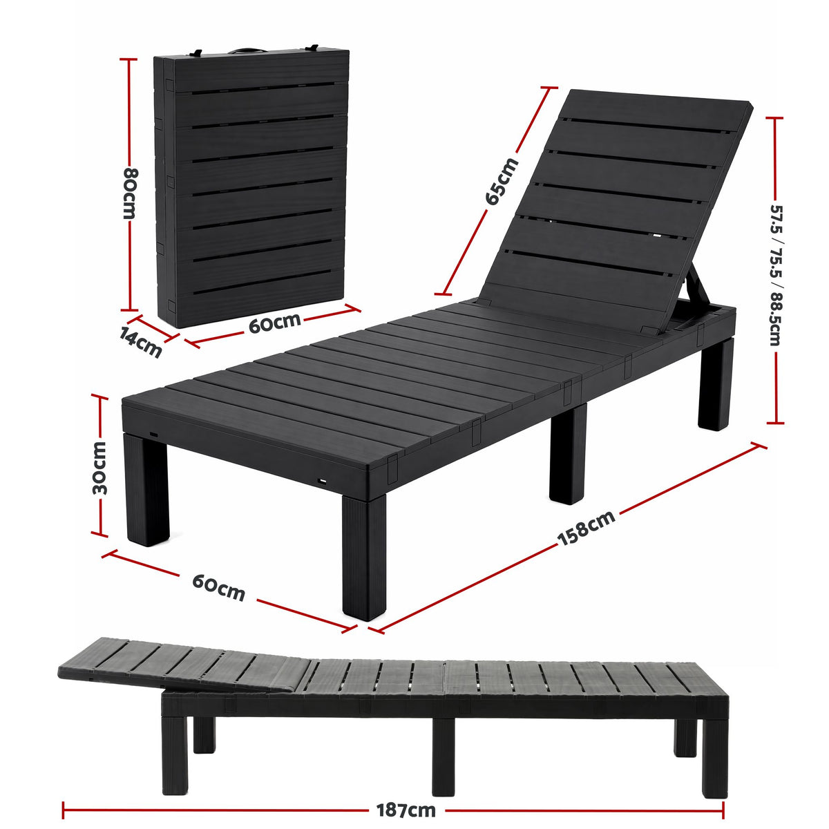 Gardeon Foldable Sun Lounge Outdoor Recliner Patio Beach Chair Slatted Black-Home & Garden > Bedding > Bed Sheets-PEROZ Accessories