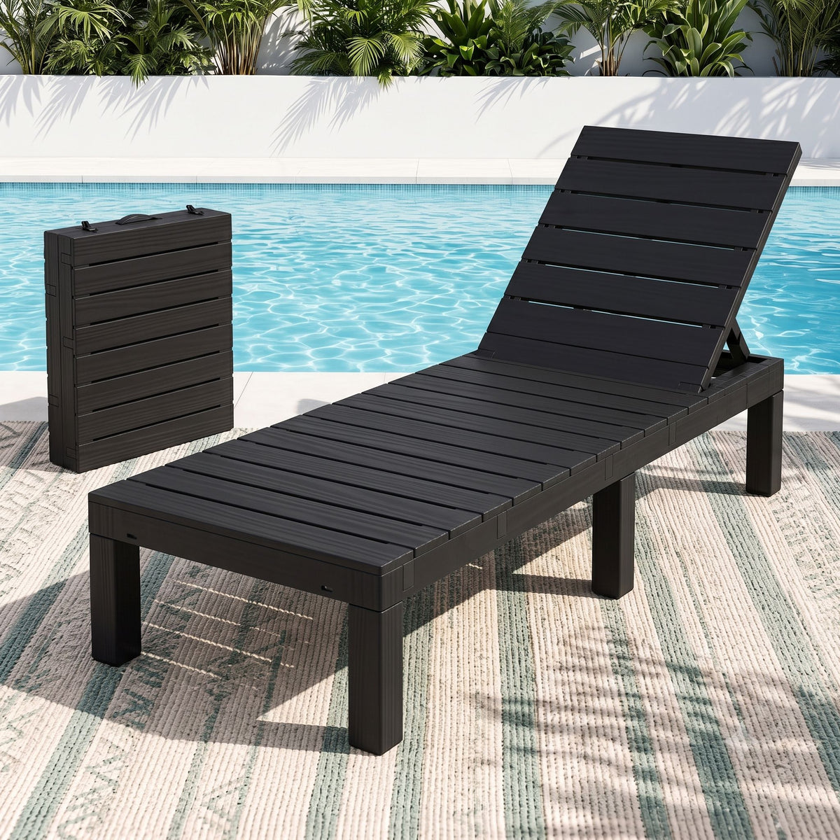 Gardeon Foldable Sun Lounge Outdoor Recliner Patio Beach Chair Slatted Black-Home & Garden > Bedding > Bed Sheets-PEROZ Accessories