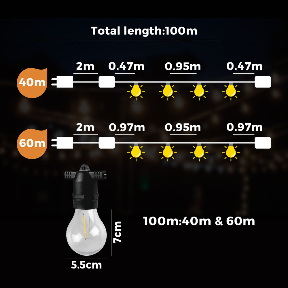 Mazam 100M Festoon String Lights LED Christmas Waterproof-Festoon Light-PEROZ Accessories