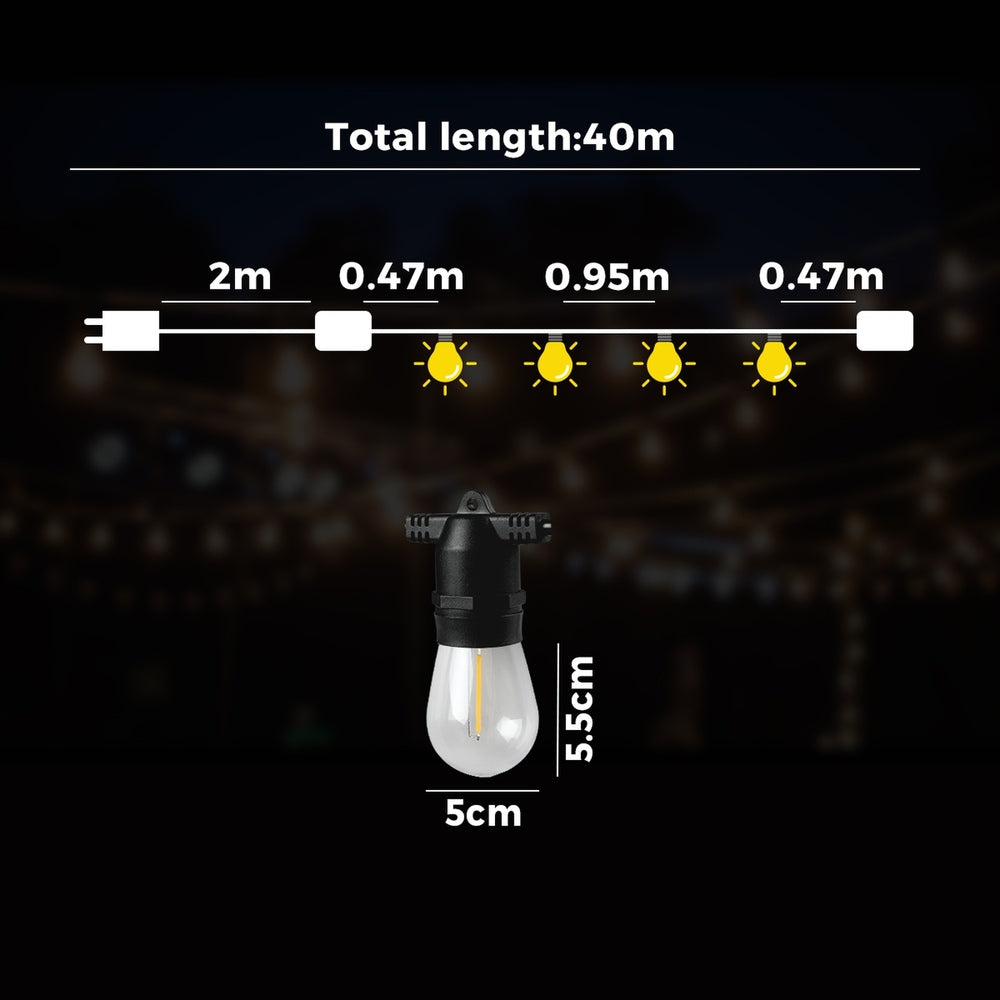 Mazam 40M LED Festoon String Lights Waterproof-Festoon Light-PEROZ Accessories