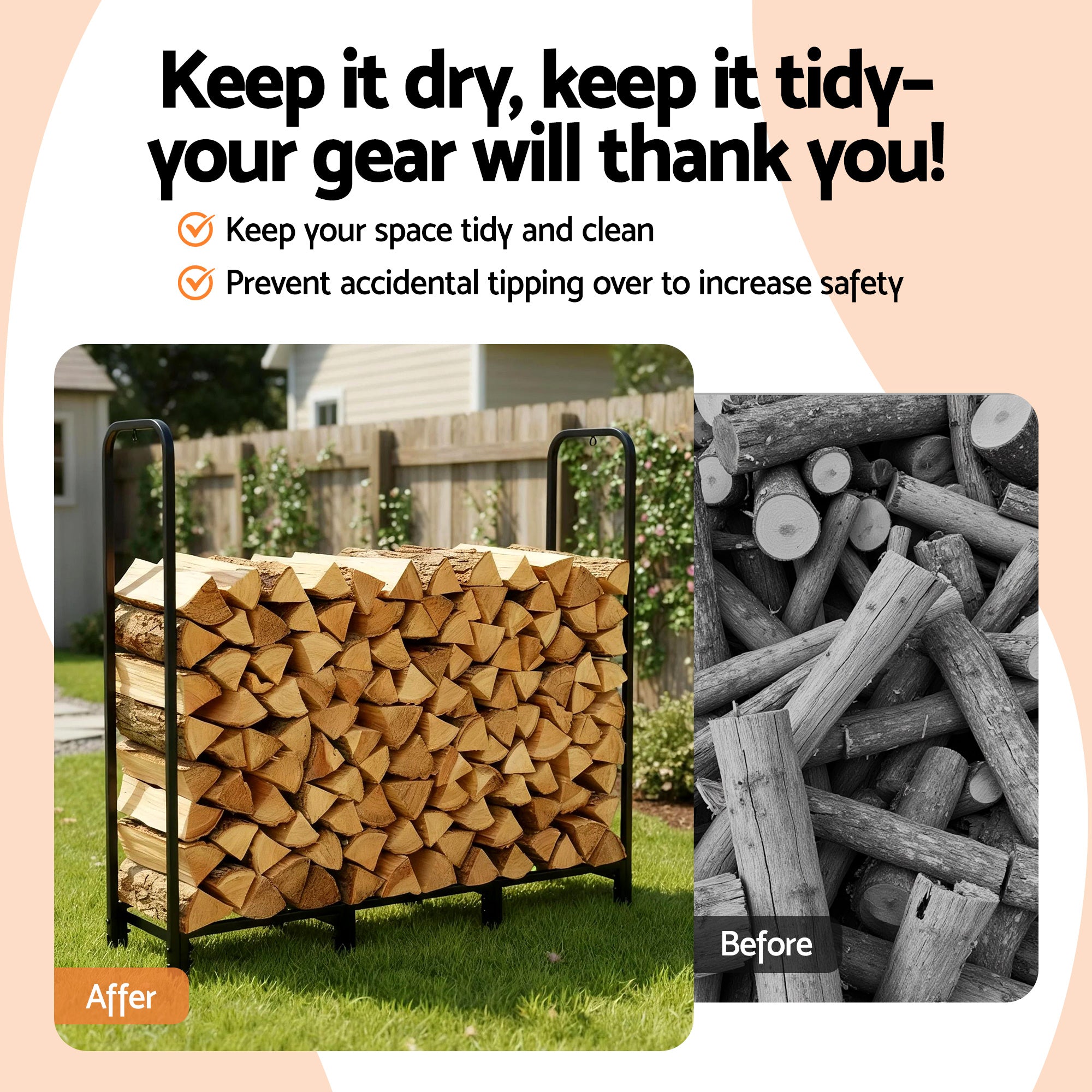 Gardeon Firewood Rack 120cm Wood Rack 3 Sizes Firewood Storage with Tools Black-Home & Garden > Garden Tools > Gardening Accessories-PEROZ Accessories