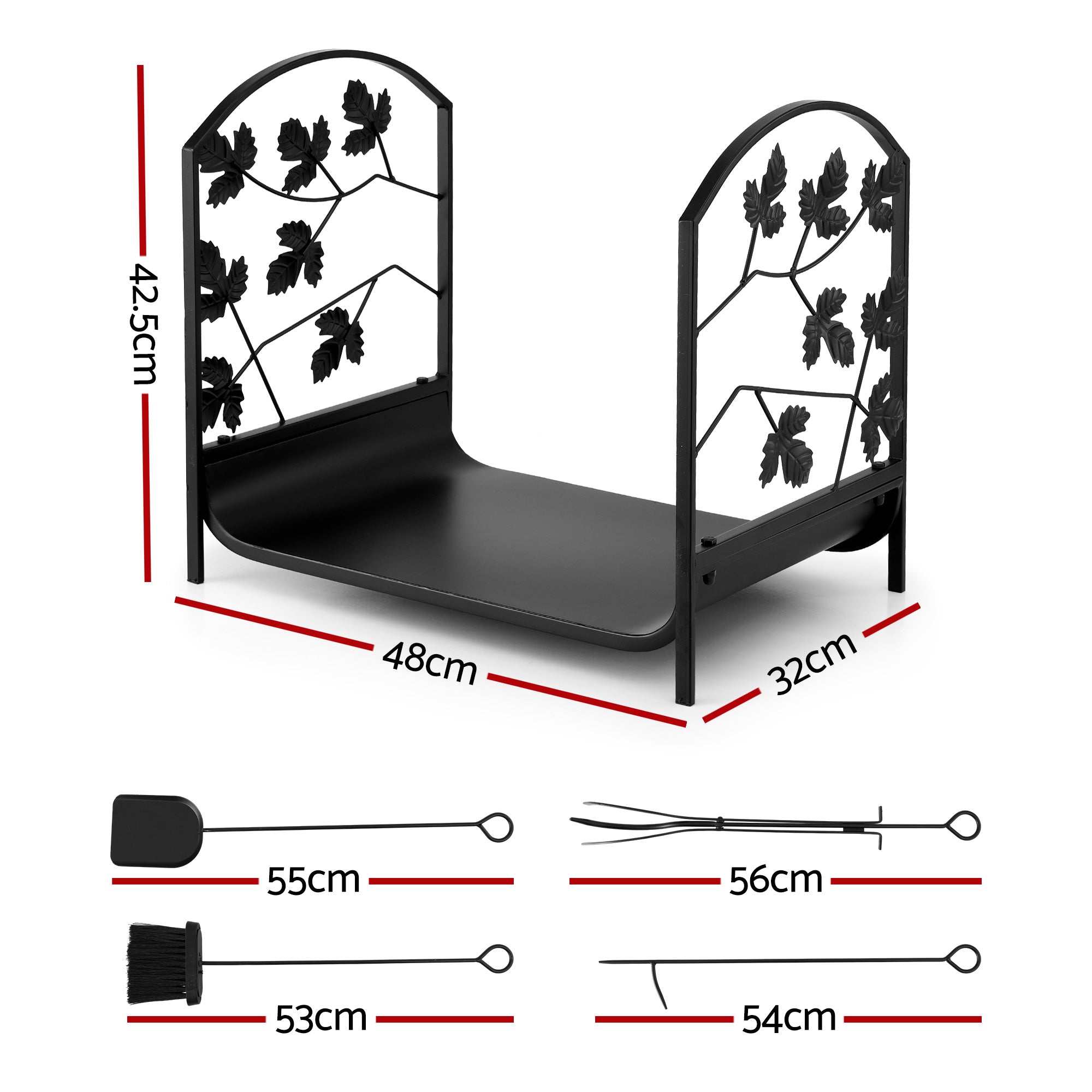 Gardeon Firewood Rack 48cm Wood Rack Firewood Storage Indoor Outdoor Black-Home & Garden > Garden Tools > Gardening Accessories-PEROZ Accessories